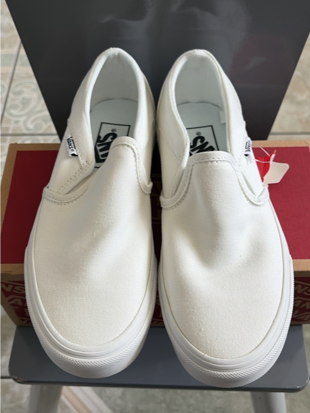 Vans White Classic Slip-On Canvas Shoes
